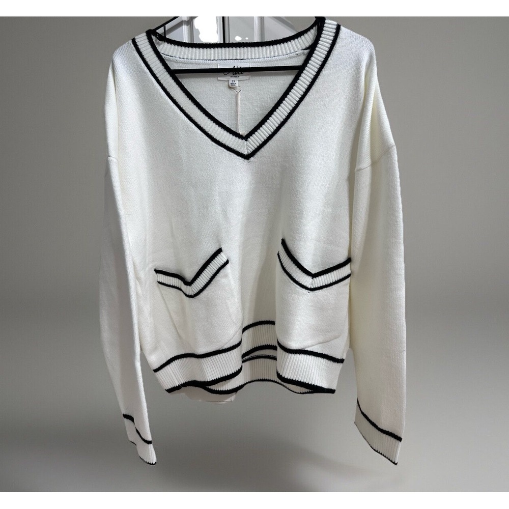 NWT Women's Able Sweater Ivory And Black  Double Pocket Size 1X. ‎    *158